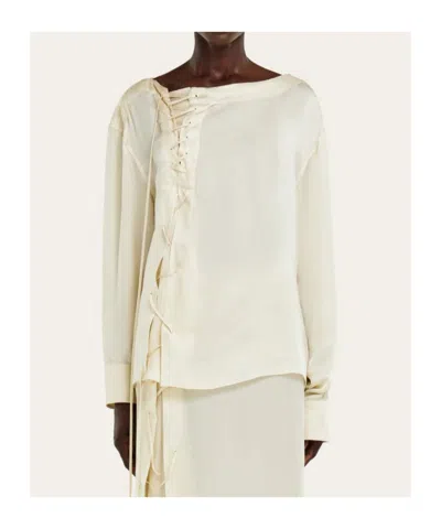 Ferragamo Lace-up Detail Top In Neutral