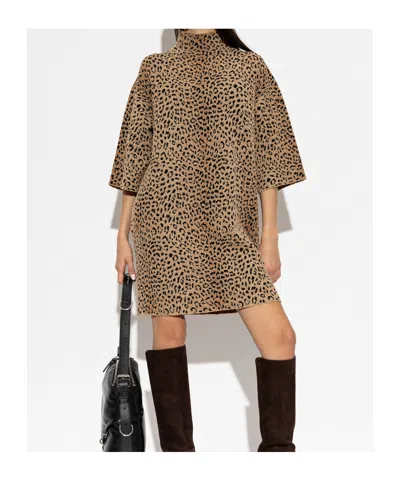 Givenchy Abito Mini In Jacquard Leopardato In Brown