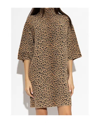 Givenchy Abito Mini In Jacquard Leopardato In Brown