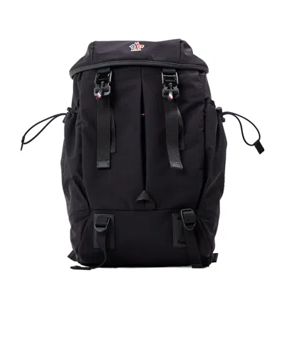 Moncler Leather-trimmed Buckle-fastening Backpack In Black