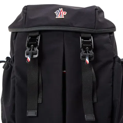 Moncler Leather-trimmed Buckle-fastening Backpack In Black