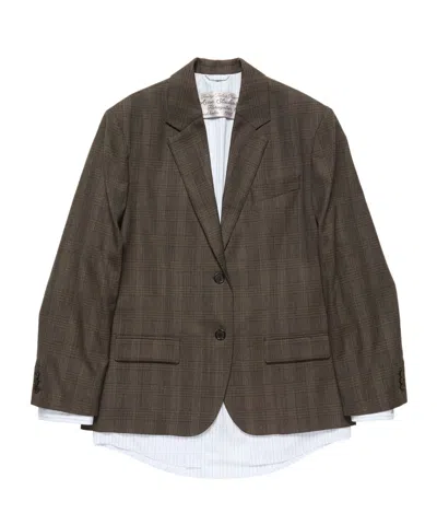Acne Studios Layered Wool Suit Jacket In Brown/black