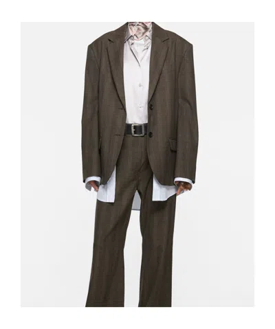 Acne Studios Layered Wool Suit Jacket In Brown/black