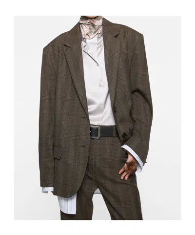 Acne Studios Layered Wool Suit Jacket In Brown/black