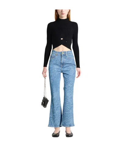 Ganni Solid Colour Bootcut Jeans In Blue