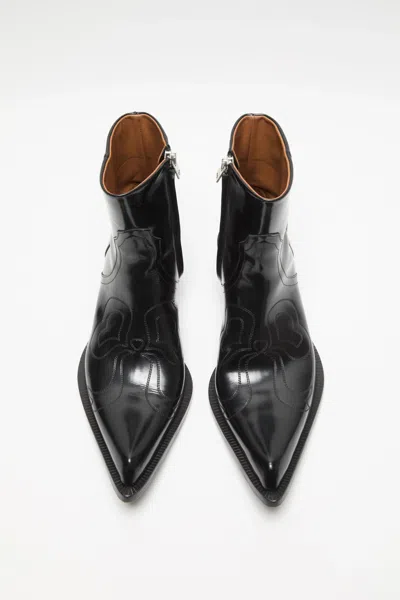 Acne Studios Pointed-toe Western Ankle Boots In Black