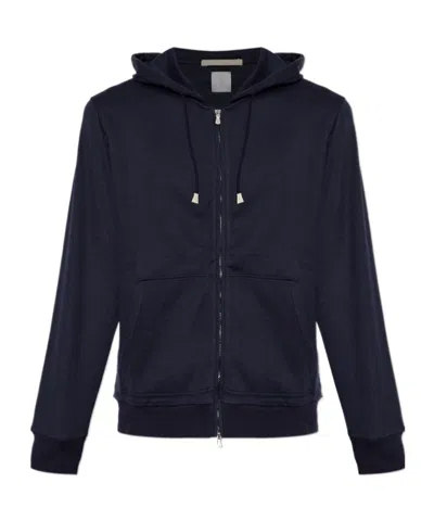 Eleventy Zip-up Drawstring Hoodie In Blue