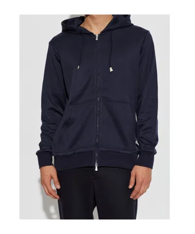 Eleventy Zip-up Drawstring Hoodie In Blue