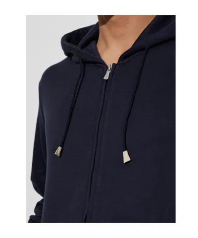 Eleventy Zip-up Drawstring Hoodie In Blue