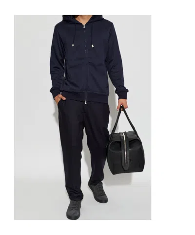 Eleventy Zip-up Drawstring Hoodie In Blue