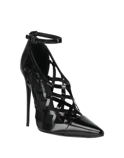 Dolce & Gabbana Glossed-leather Courts In Black