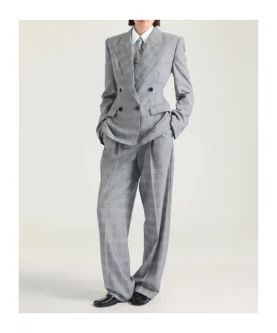 Givenchy Double Pleat Checked Pants In Wool In Gray/black