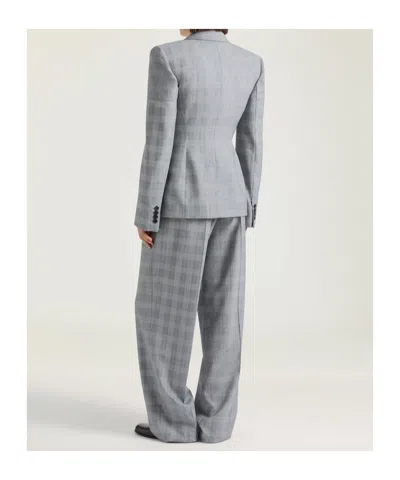 Givenchy Double Pleat Checked Pants In Wool In Gray/black