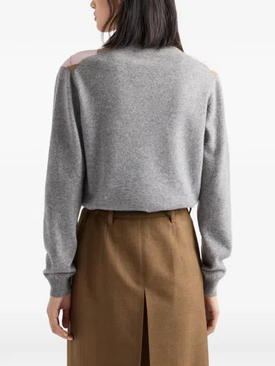 Prada Argyle-pattern V-neck Cashmere Sweater In Multi