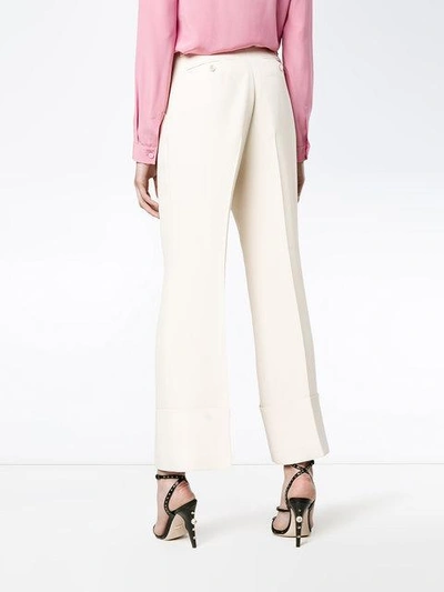 Shop Gucci Loved Embroidered Wide-leg Trousers In Neutrals