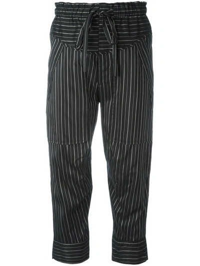 Isabel Marant Shantel Striped Silk-blend Cropped Trousers In Black