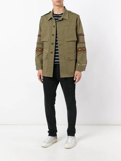 Shop Fashion Clinic Timeless Embroidered Sleeve Field Jacket In Green