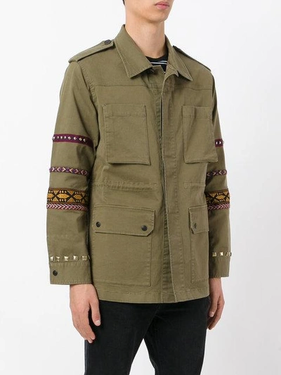 Shop Fashion Clinic Timeless Embroidered Sleeve Field Jacket In Green
