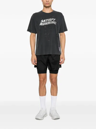 Satisfy Distressed Logo-print T-shirt In Black