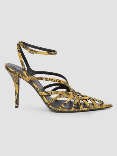 Balmain 95mm Cage Python-embossed Sandals In Yellow