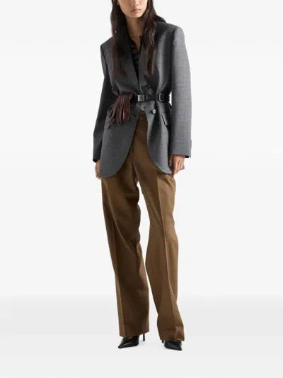 Prada Single-breasted Mélange Hopsack Jacket In Grey