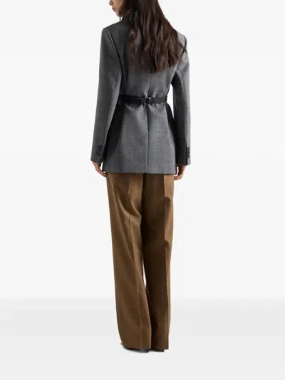 Prada Single-breasted Mélange Hopsack Jacket In Grey