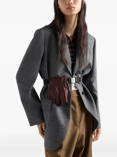 Prada Single-breasted Mélange Hopsack Jacket In Grey