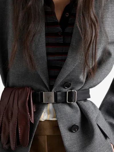 Prada Single-breasted Mélange Hopsack Jacket In Grey