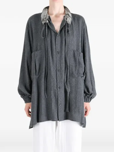 Y's Drawstring-collar Oversized Shirt In Gray
