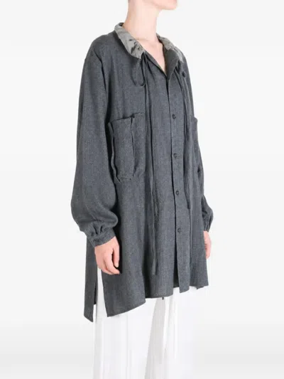 Y's Drawstring-collar Oversized Shirt In Gray
