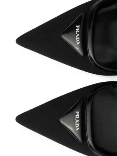 Prada 70 Triangle Logo Leather And Mesh Slingback Pumps In Black