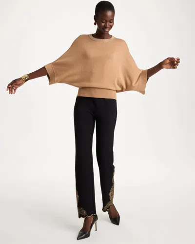 Chico's Sequined Cape Sleeve Pullover In Toffee Tan In Toffee Tan