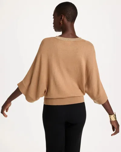 Chico's Sequined Cape Sleeve Pullover In Toffee Tan In Toffee Tan