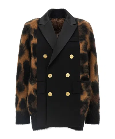 Sacai Cardigan With Double-breasted Insert In Multi