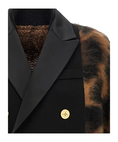 Sacai Cardigan With Double-breasted Insert In Multi