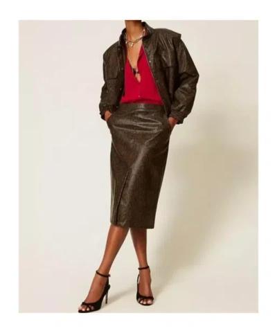 Twinset Python-print Midi Skirt In Brown