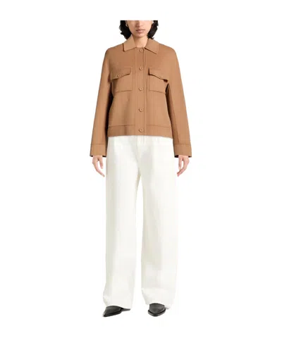 Max Mara Minimalist Woolen Singlebreasted Coat In Camel