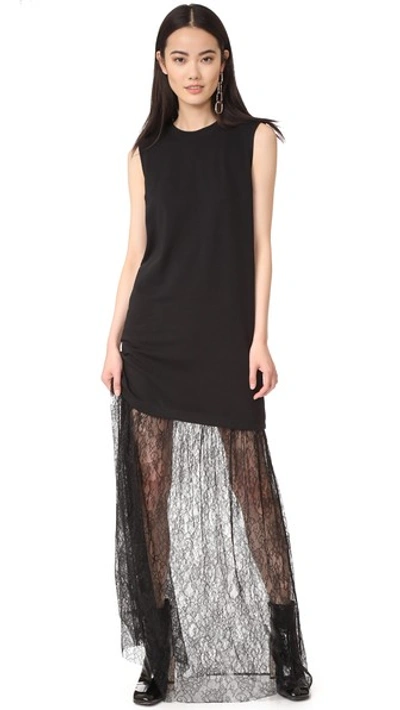 Shop Mcq By Alexander Mcqueen Lace Mix Maxi Dress In Darkest Black
