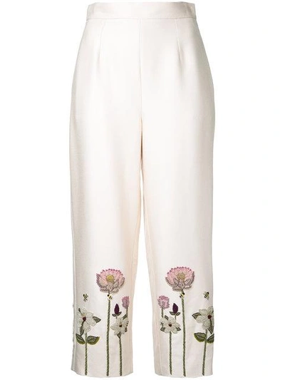 Shop Vilshenko Embroidered Flower Cropped Trousers In White