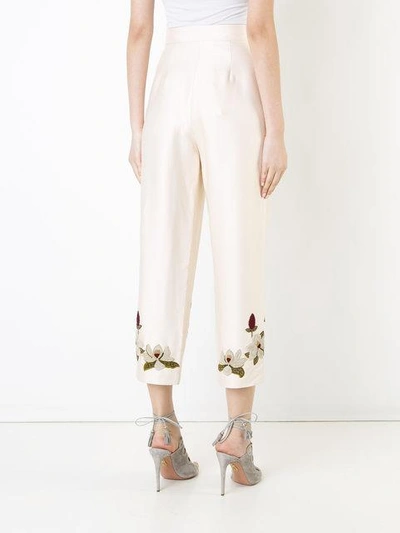 Shop Vilshenko Embroidered Flower Cropped Trousers In White