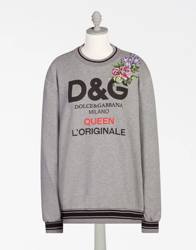 Dolce & Gabbana Cotton Sweatshirt With Patch In Grey