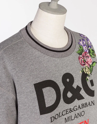 Shop Dolce & Gabbana Cotton Sweatshirt With Patch In Grey