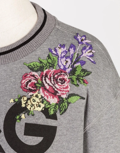 Shop Dolce & Gabbana Cotton Sweatshirt With Patch In Grey