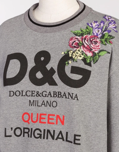 Shop Dolce & Gabbana Cotton Sweatshirt With Patch In Grey