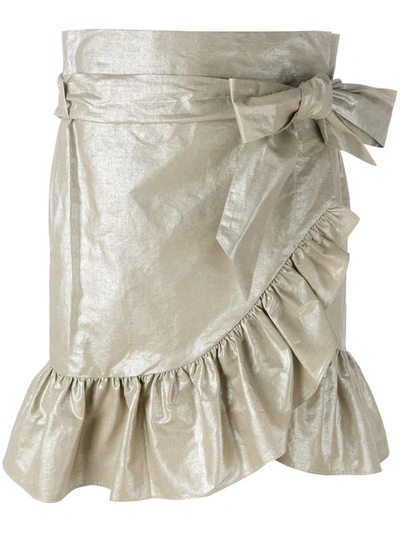 Isabel Marant Cotton & Linen Asymmetric Ruffled Skirt In Silver