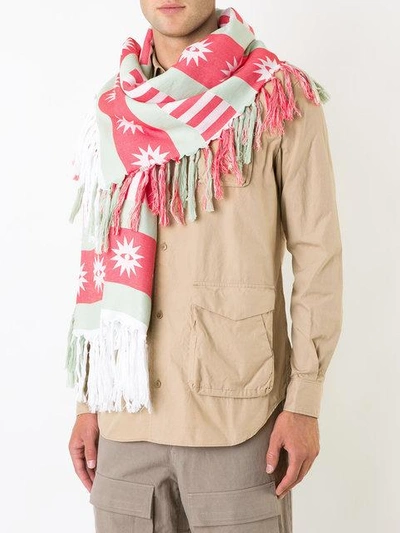 Shop Undercover Printed Frayed Scarf In Red