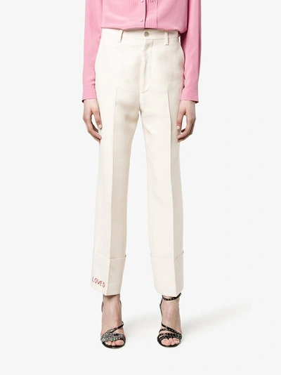 Shop Gucci Loved Embroidered Wide-leg Trousers