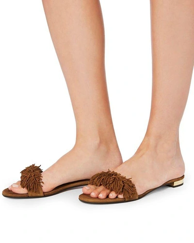 Shop Aquazzura Wild Thing Fringed Suede Brown Sandals