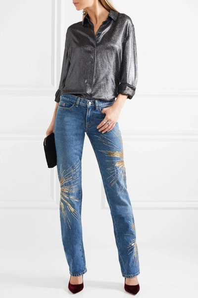 Shop Attico Ava Embellished Low-rise Slim-leg Jeans