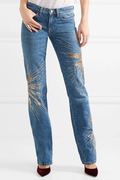 Shop Attico Ava Embellished Low-rise Slim-leg Jeans